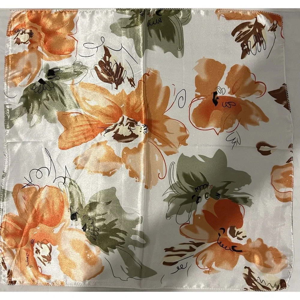 Scarf Square Unbranded Satin Floral Orange